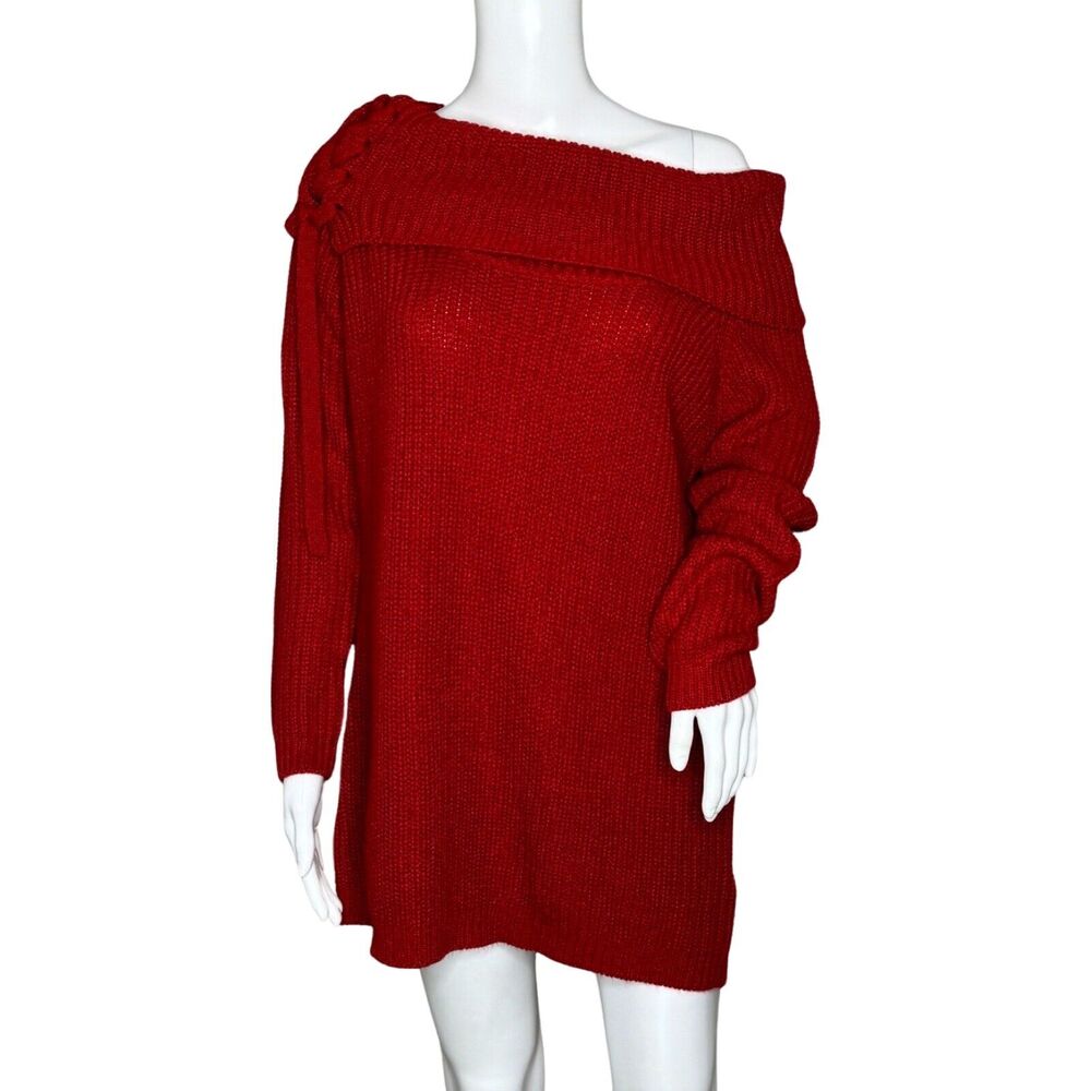Allison Brittney Sweater Women 1X Red Chunky Knit Tie Side Cozy Casual Preppy